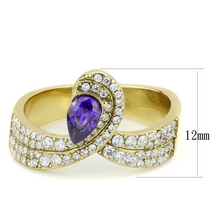 DA304 - Stainless Steel Ring IP Gold(Ion Plating) Women AAA Grade CZ Tanzanite