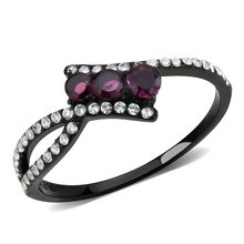 DA324 - Stainless Steel Ring IP Black(Ion Plating) Women AAA Grade CZ Fuchsia