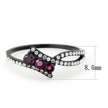 DA324 - Stainless Steel Ring IP Black(Ion Plating) Women AAA Grade CZ Fuchsia