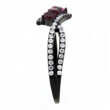 DA324 - Stainless Steel Ring IP Black(Ion Plating) Women AAA Grade CZ Fuchsia
