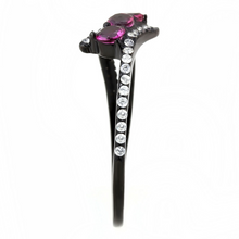 DA324 - Stainless Steel Ring IP Black(Ion Plating) Women AAA Grade CZ Fuchsia