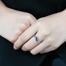 DA324 - Stainless Steel Ring IP Black(Ion Plating) Women AAA Grade CZ Fuchsia