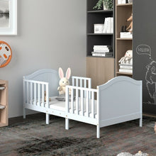 2-in-1 Classic Convertible Wooden Toddler Bed with 2 Side Guardrails for Extra Safety-White