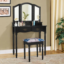 Simple Vanity Set with Tri-Folding Mirror Drawers and Storage Shelf-White