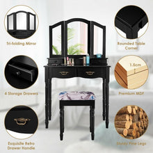 Simple Vanity Set with Tri-Folding Mirror Drawers and Storage Shelf-White