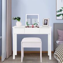 Vanity Makeup Dressing Table Set with Flip Top Mirror and Cushioned Stool-White