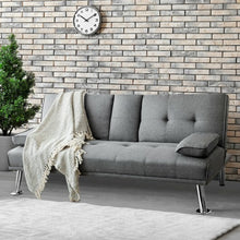 Convertible Folding Futon Sofa Bed Fabric with 2 Cup Holders-Dark Gray