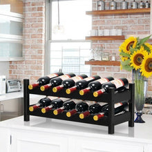 2-Tier 12 Bottles Bamboo Storage Shelf  Wine Rack-Natural