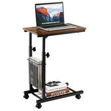 C-shape Sofa Side Table with Storage Basket-Rustic Brown