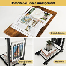 C-shape Sofa Side Table with Storage Basket-Rustic Brown