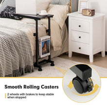 C-shape Sofa Side Table with Storage Basket-Rustic Brown