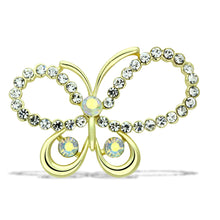 LO2865 - White Metal Brooches Flash Gold Women Top Grade Crystal Aurora Borealis (Rainbow Effect)