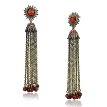 LO4197 - Brass Earrings Antique Copper Women Synthetic Garnet