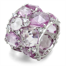 LOS768 - 925 Sterling Silver Ring Rhodium Women Synthetic Light Rose