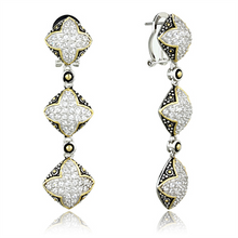 LOS777 - 925 Sterling Silver Earrings Reverse Two-Tone Women AAA Grade CZ Clear