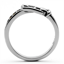 TK1079 - Stainless Steel Ring High polished (no plating) Women Top Grade Crystal Smoked Quartz