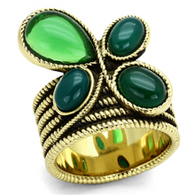 TK1104 - Stainless Steel Ring IP Gold(Ion Plating) Women Synthetic Emerald