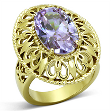 TK1110 - Stainless Steel Ring IP Gold(Ion Plating) Women AAA Grade CZ Light Amethyst