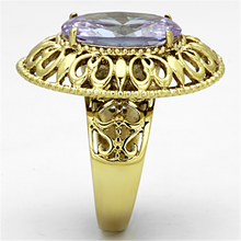 TK1110 - Stainless Steel Ring IP Gold(Ion Plating) Women AAA Grade CZ Light Amethyst