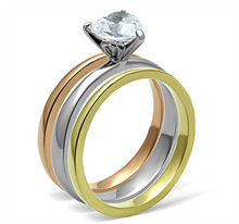 TK1274 - Stainless Steel Ring Three Tone IP?IP Gold & IP Rose Gold & High Polished) Women AAA Grade CZ Clear