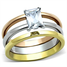 TK1279 - Stainless Steel Ring Three Tone IP?IP Gold & IP Rose Gold & High Polished) Women AAA Grade CZ Clear