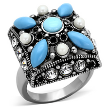 TK1309 - Stainless Steel Ring High polished (no plating) Women Synthetic Sea Blue