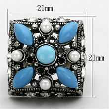TK1309 - Stainless Steel Ring High polished (no plating) Women Synthetic Sea Blue