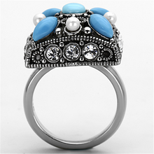 TK1309 - Stainless Steel Ring High polished (no plating) Women Synthetic Sea Blue