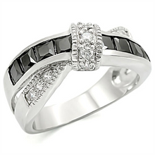 TK1494 - Stainless Steel Ring High polished (no plating) Women AAA Grade CZ Jet
