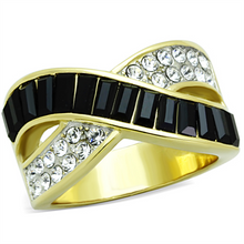 TK1577 - Stainless Steel Ring Two-Tone IP Gold (Ion Plating) Women Top Grade Crystal Jet