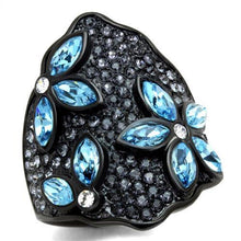TK1834 - Stainless Steel Ring IP Black(Ion Plating) Women Top Grade Crystal Sea Blue