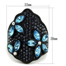TK1834 - Stainless Steel Ring IP Black(Ion Plating) Women Top Grade Crystal Sea Blue