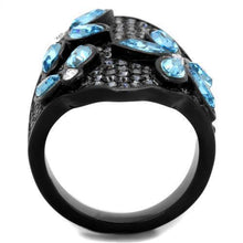 TK1834 - Stainless Steel Ring IP Black(Ion Plating) Women Top Grade Crystal Sea Blue