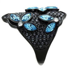 TK1834 - Stainless Steel Ring IP Black(Ion Plating) Women Top Grade Crystal Sea Blue