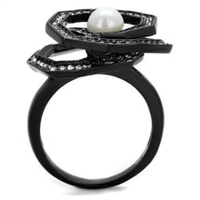 TK1861 - Stainless Steel Ring IP Black(Ion Plating) Women Synthetic White