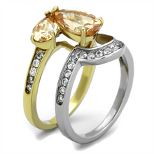 TK2132 - Stainless Steel Ring Two-Tone IP Gold (Ion Plating) Women AAA Grade CZ Champagne