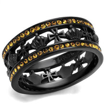 TK2204 - Stainless Steel Ring IP Black(Ion Plating) Women Top Grade Crystal Topaz