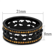 TK2204 - Stainless Steel Ring IP Black(Ion Plating) Women Top Grade Crystal Topaz