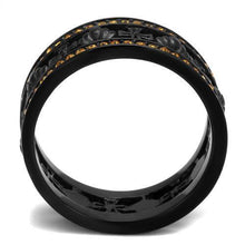 TK2204 - Stainless Steel Ring IP Black(Ion Plating) Women Top Grade Crystal Topaz