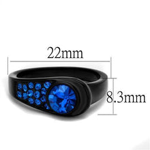 TK2279 - Stainless Steel Ring IP Black(Ion Plating) Women Top Grade Crystal Capri Blue