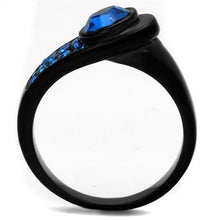 TK2279 - Stainless Steel Ring IP Black(Ion Plating) Women Top Grade Crystal Capri Blue