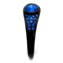 TK2279 - Stainless Steel Ring IP Black(Ion Plating) Women Top Grade Crystal Capri Blue