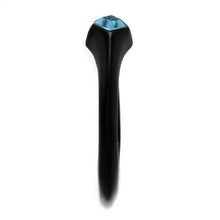 TK2284 - Stainless Steel Ring IP Black(Ion Plating) Women Top Grade Crystal Sea Blue