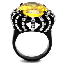 TK2346 - Stainless Steel Ring IP Black(Ion Plating) Women AAA Grade CZ Topaz