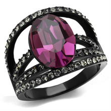 TK2348 - Stainless Steel Ring IP Black(Ion Plating) Women Top Grade Crystal Amethyst