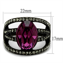 TK2348 - Stainless Steel Ring IP Black(Ion Plating) Women Top Grade Crystal Amethyst