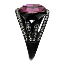 TK2348 - Stainless Steel Ring IP Black(Ion Plating) Women Top Grade Crystal Amethyst