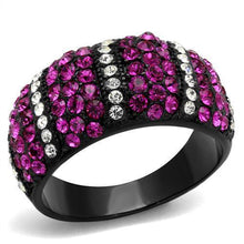 TK2356 - Stainless Steel Ring IP Black(Ion Plating) Women Top Grade Crystal Fuchsia