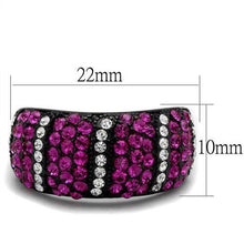 TK2356 - Stainless Steel Ring IP Black(Ion Plating) Women Top Grade Crystal Fuchsia