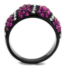 TK2356 - Stainless Steel Ring IP Black(Ion Plating) Women Top Grade Crystal Fuchsia